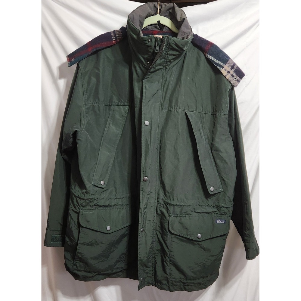 EUC Vintage Woolrich Jacket Men's Med Dark Pine Green Wool Flannel Lined‎ XL